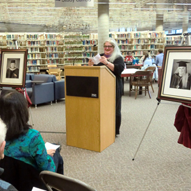 Photo of Diane Fine at the unveiling of her portrait