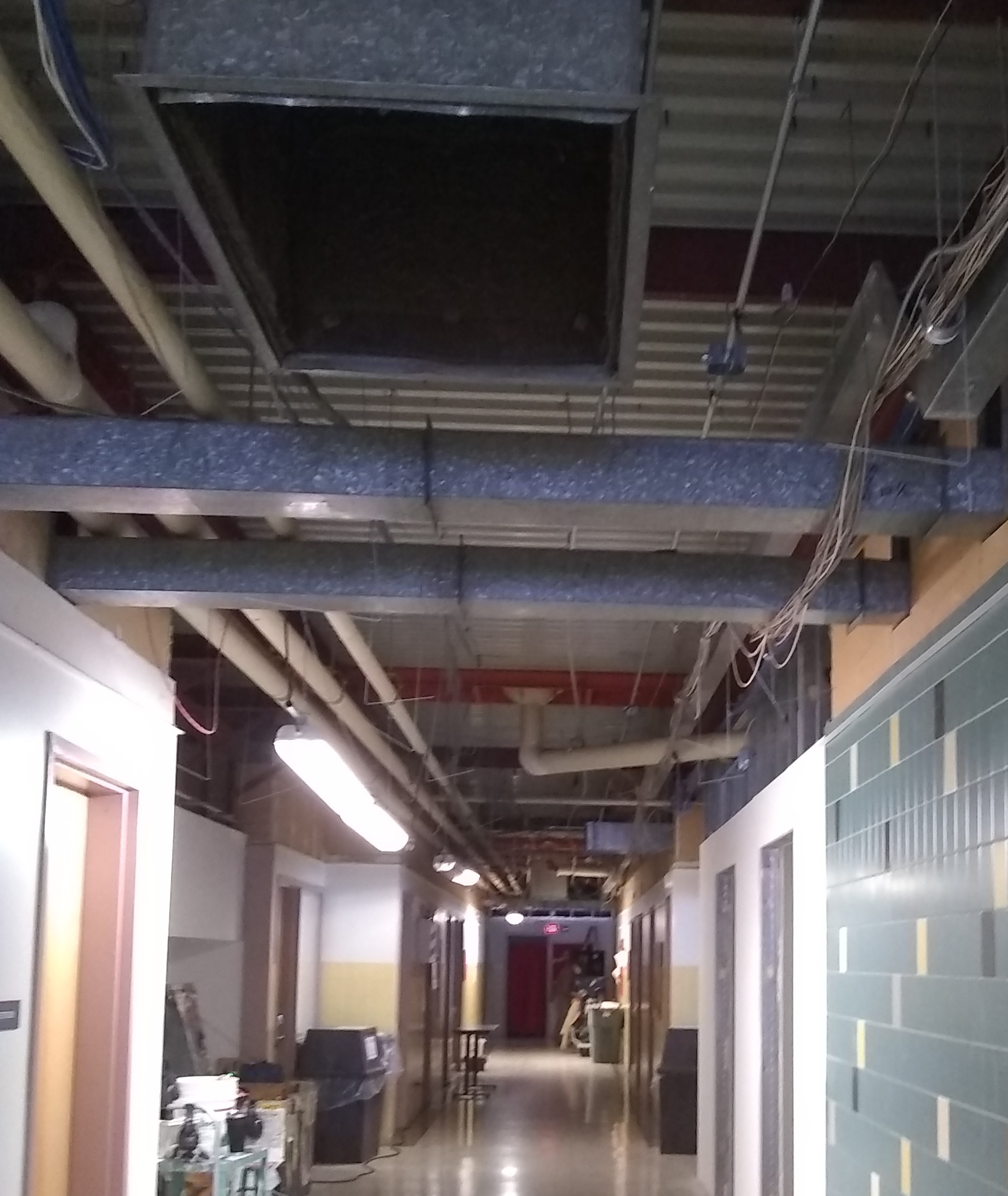 Sibley Hall Hallway light replacement, exposed ceiling