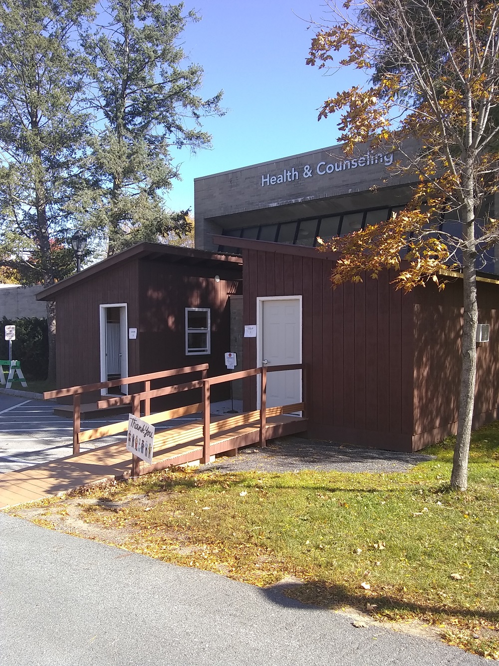 Check-In Sheds outside Student Health Center