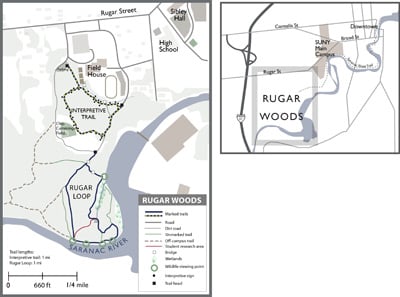 Map of Rugar Woods trails. Click to see a larger version of the map.