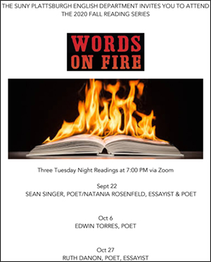 Words on Fire 2020 Fall reading series poster