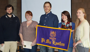 2015 inductees left to right are Gregory Shaw, Danielle Cave, Bendik Hansen, Hannah Gzemski, and Jessica Manning