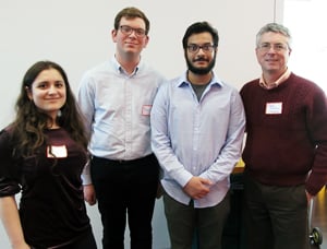 Group photo of Gess Iraji, Franquiz Alba, Uday Singh, and Professor Gregory Quenell