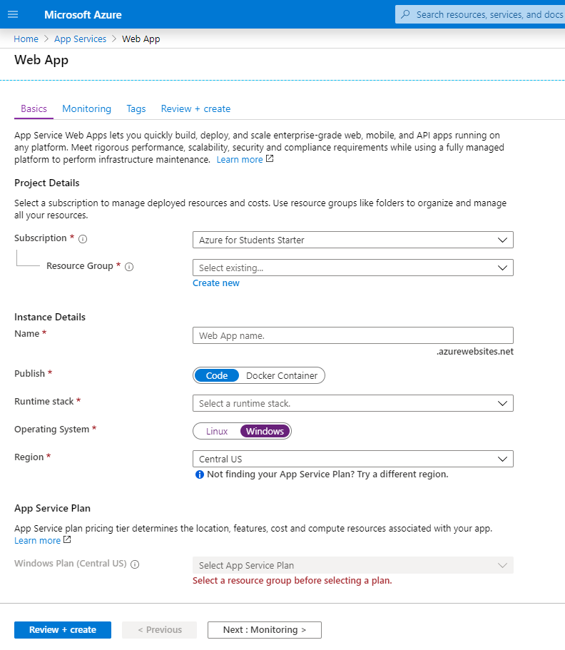 Microsoft Azure - Web Hosting Step 8c Screenshot