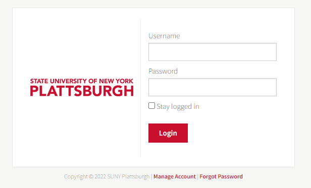 Step 1 - SUNY Plattsburgh Login Screenshot