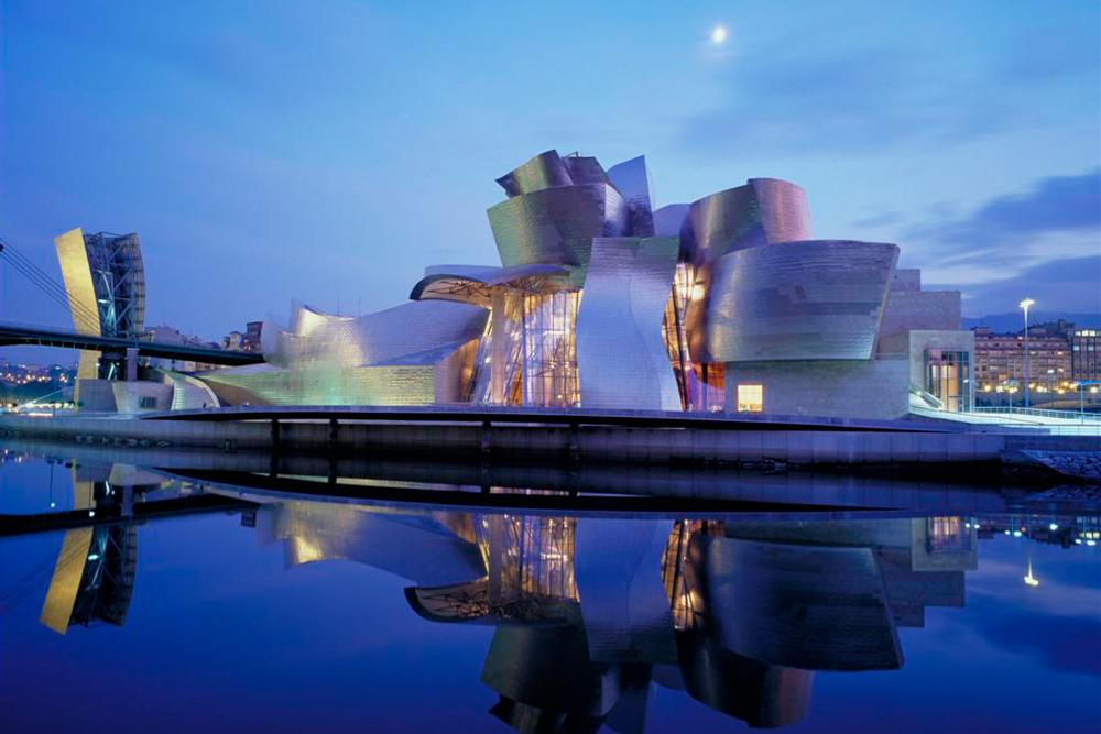 View of the Guggenheim museum at night