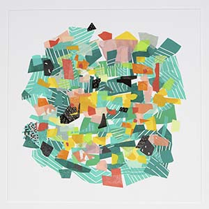 Titled: "is only". A collaged relief and letterpress prints; drawn and gouache painted Mulberry on cotton rag board