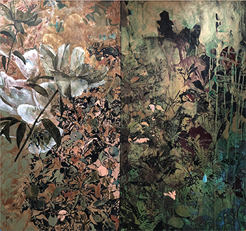"Encounter" acrylic on canvas; painting showing plant patterns