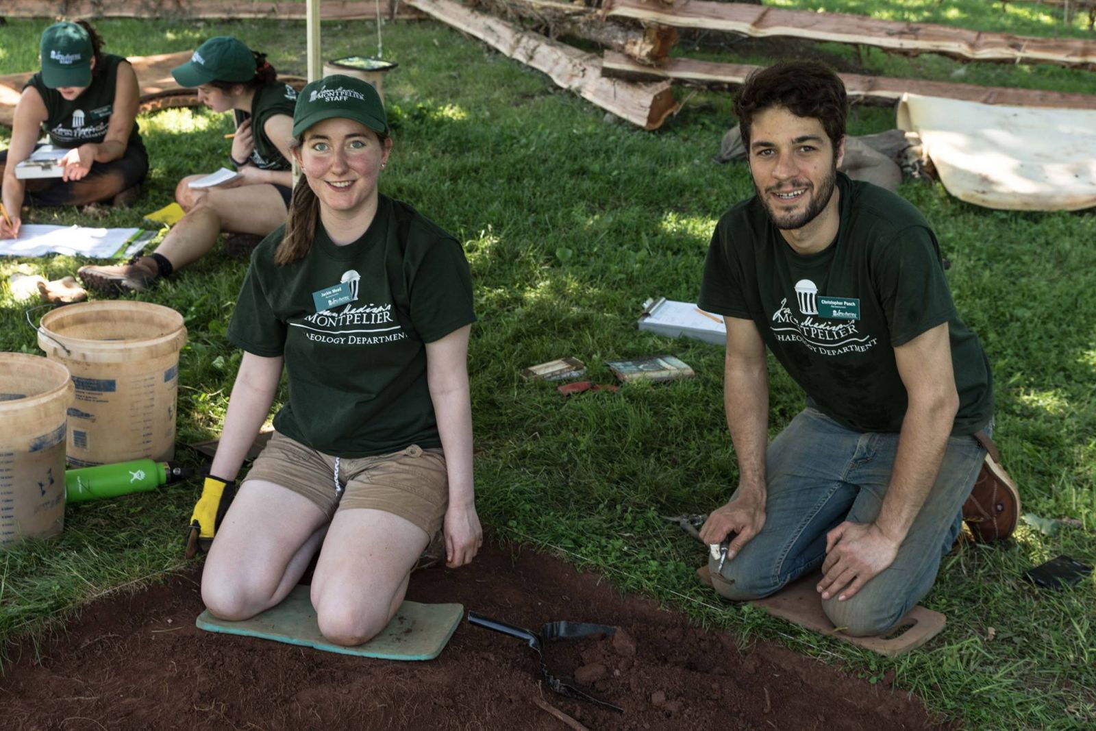 Jackie and other volunteers excavate a lawn at James Madison’s former home in Montpelier, Virginia