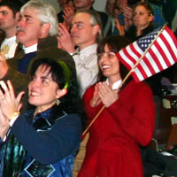 Photo of SUNY Plattsburgh faculty and students watching 2009 presidential inuaguration ceremonies