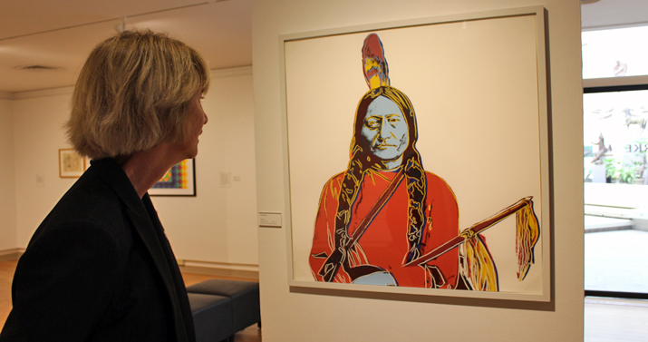 Photo of new Chancellor Kristina Johnson admiring art