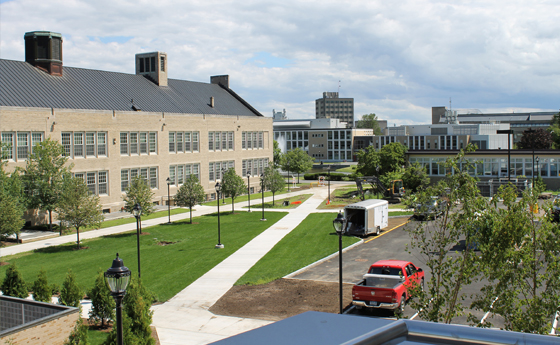 Photo showing view of the campus from the terrace of the new Business and Computer Science building