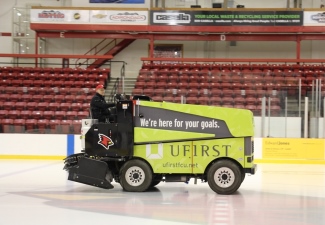 Driving Stafford Ice Arena Zamboni Dream Come True for SUNY Plattsburgh President