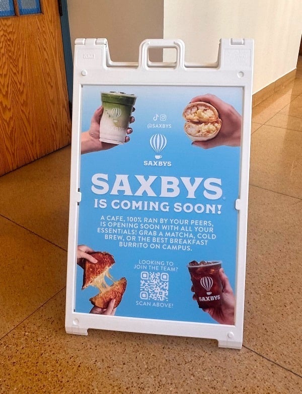 opening soon Saxbys sign